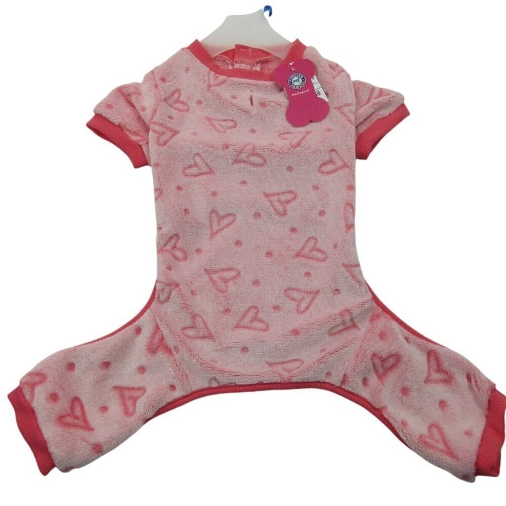 Furever Friends Dog‎ Pajamas Pink Heart Print Fleece Warm Soft Comfortable